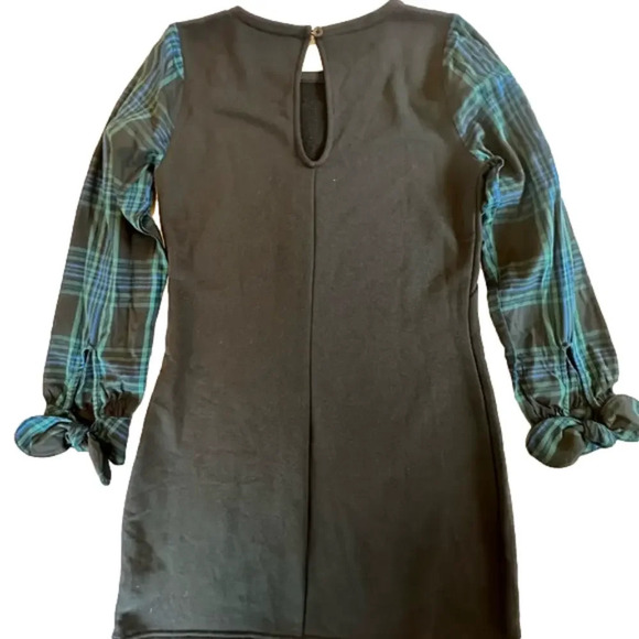 Long Sleeve Sweatshirt Dress with Plaid Print Sleeves Bow Cuffs XS - Picture 4 of 10